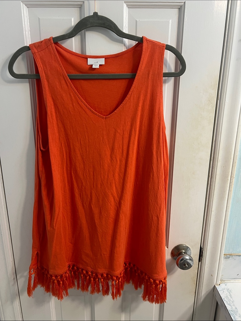 J. Jill Orange V-Neck Tank with Fringe Hem